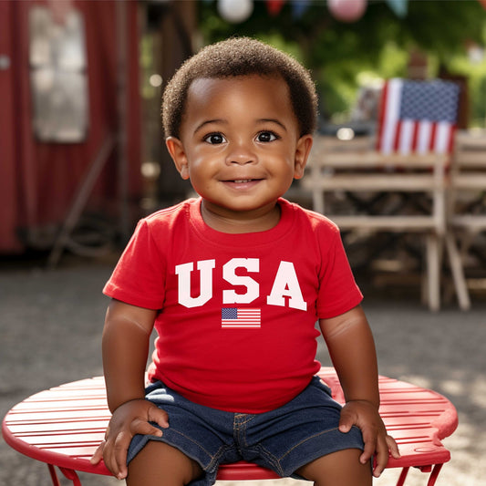 USA Flag infant baby bodysuit, Baby's First 4th of July Patriotic shirt, boy, girl, Independence Day, Memorial Day, Military Baby, Patriot - SBS T Shop