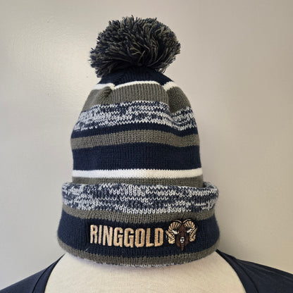 Ringgold Striped Knit Pom Beanie Embroidered