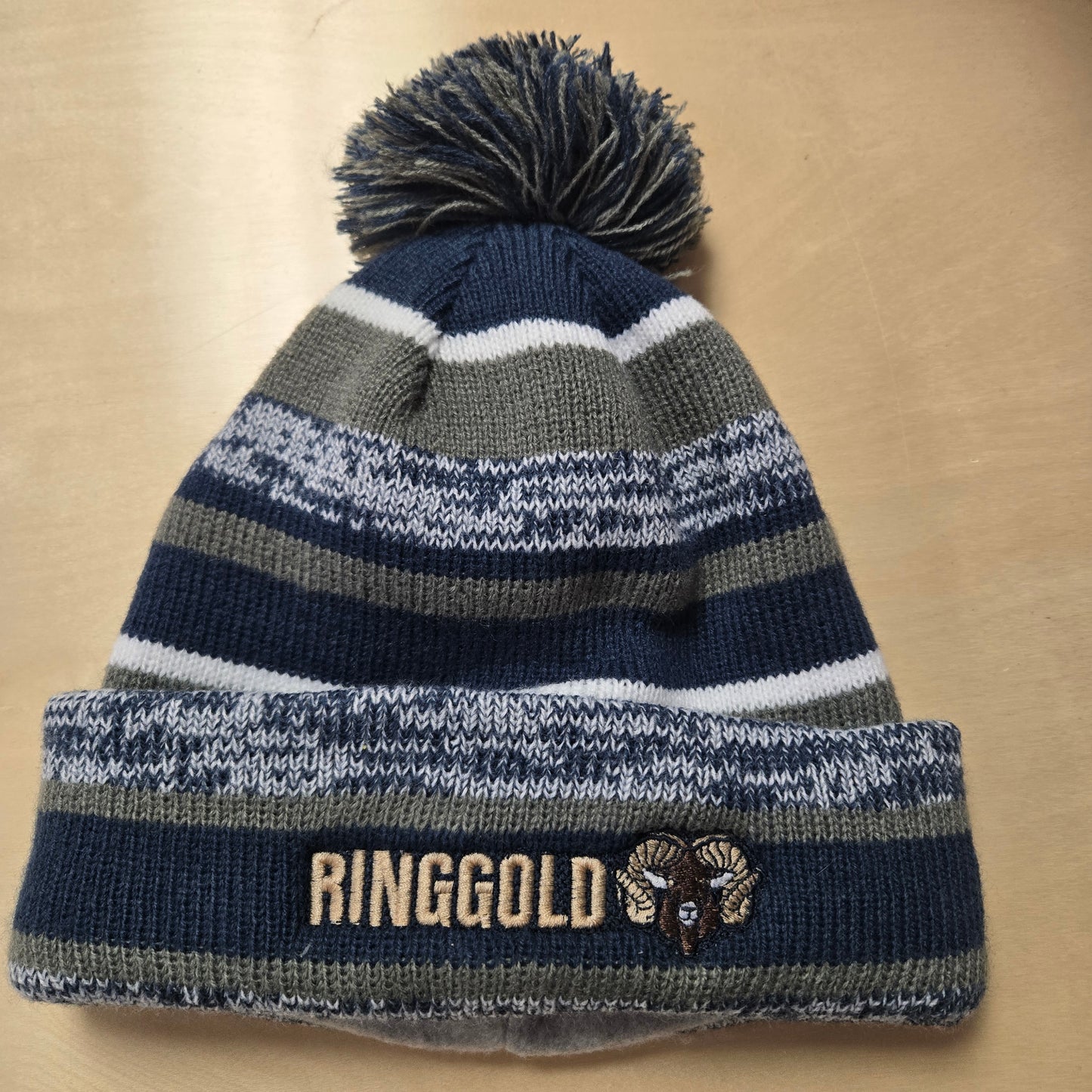 Ringgold Striped Knit Pom Beanie Embroidered