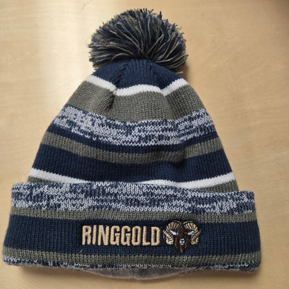 Ringgold Striped Knit Pom Beanie Embroidered
