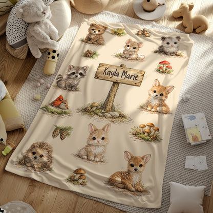 Custom Baby Stats Woodland Minky Blanket