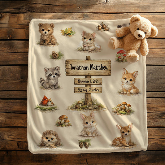Custom Baby Stats Woodland Minky Blanket