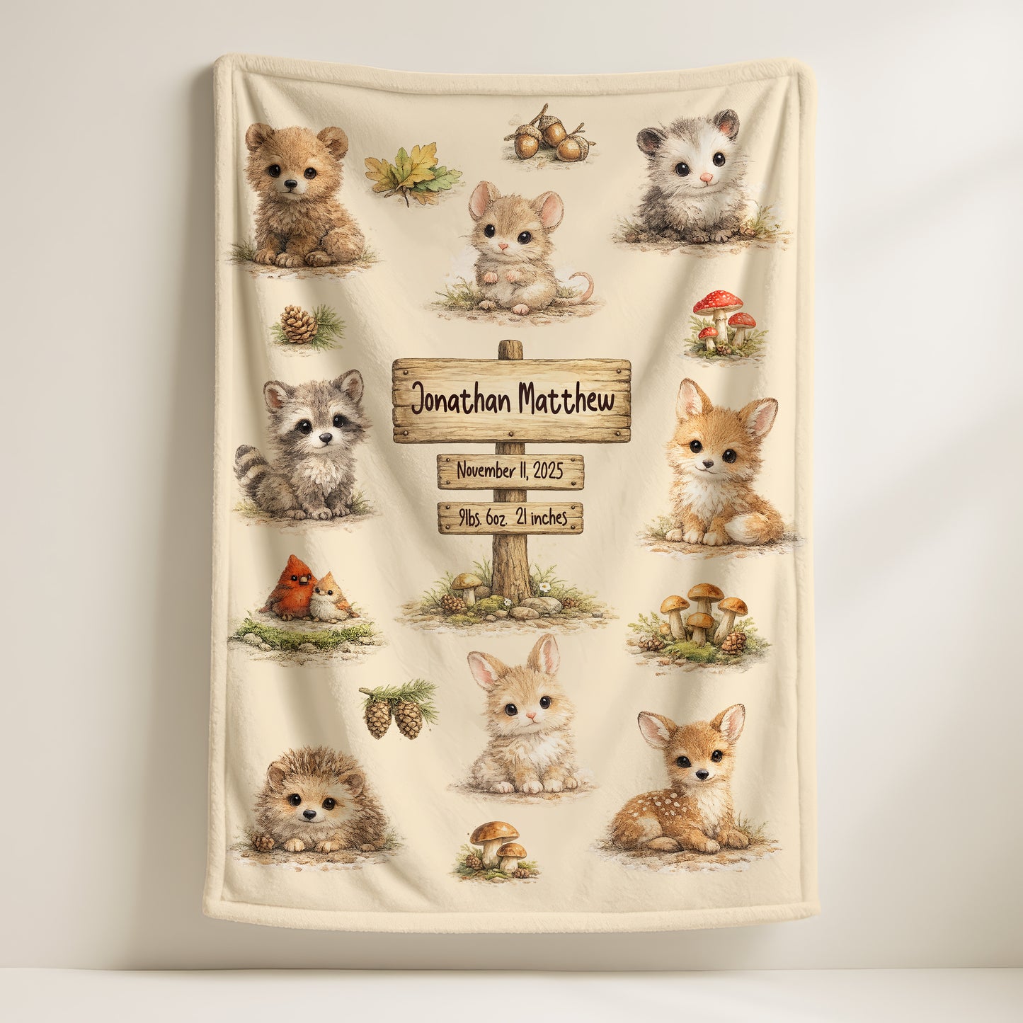 Custom Baby Stats Woodland Minky Blanket