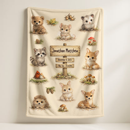 Custom Baby Stats Woodland Minky Blanket