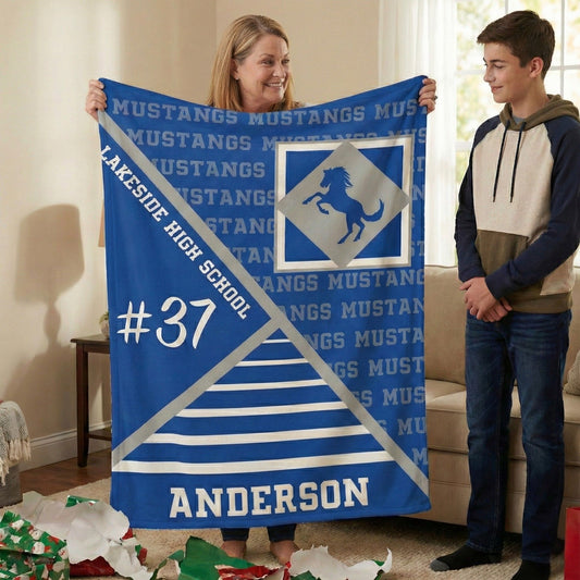 Proud Sports Mom Blanket, Personalized Senior Night Gift, Custom School Spirit Mascot Throw