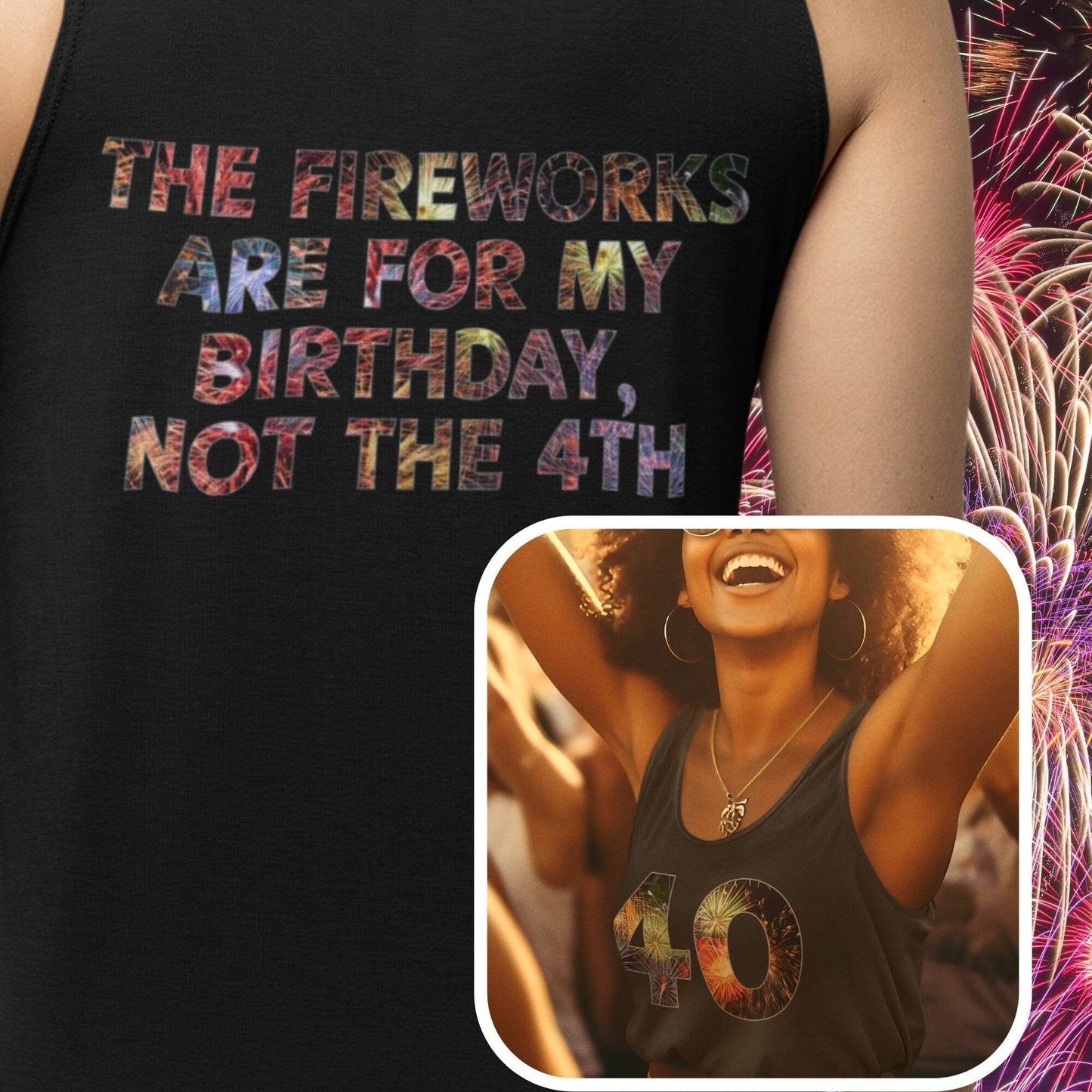 Custom Birthday Shirt, 4th of July Firework Black Tank Custom age, once in a lifetime, 16th, 21st, 30th, 40th, 50th, 60th, 70th, 80th, 90th - SBS T Shop