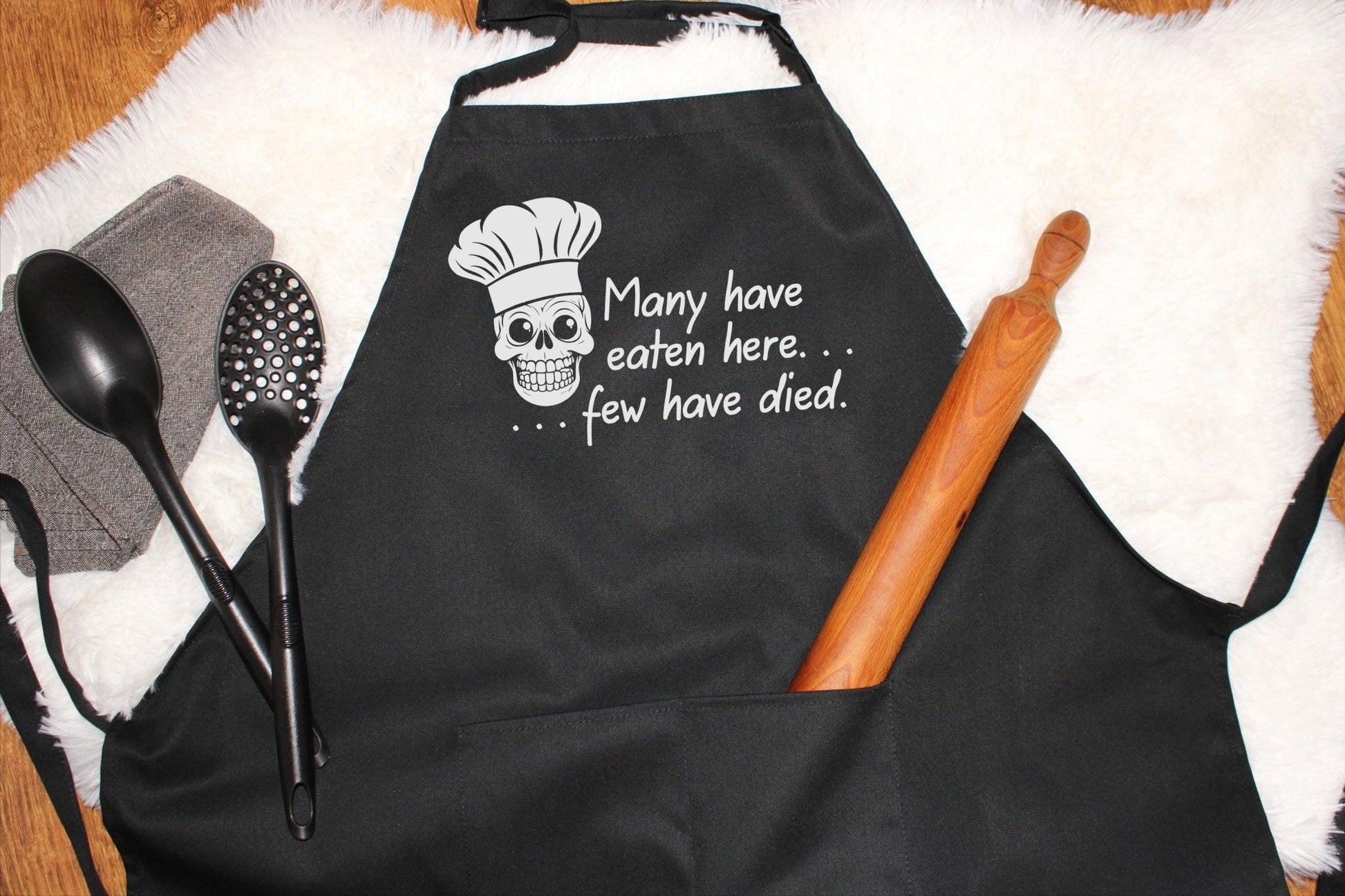 Funny Apron - Many have eaten here, few have died kitchen apron - SBS T Shop