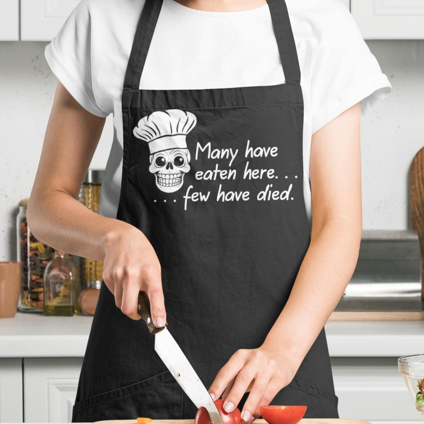 Funny Apron - Many have eaten here, few have died kitchen apron - SBS T Shop