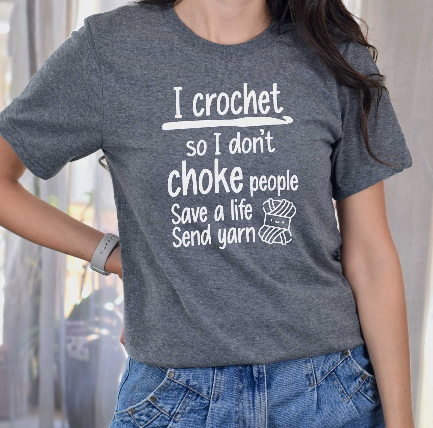 Funny Crochet T shirt, I crochet so I don't choke people, crochet addict, crocheter gift for grandma, Mothers Day gifts, birthday, Christmas - SBS T Shop