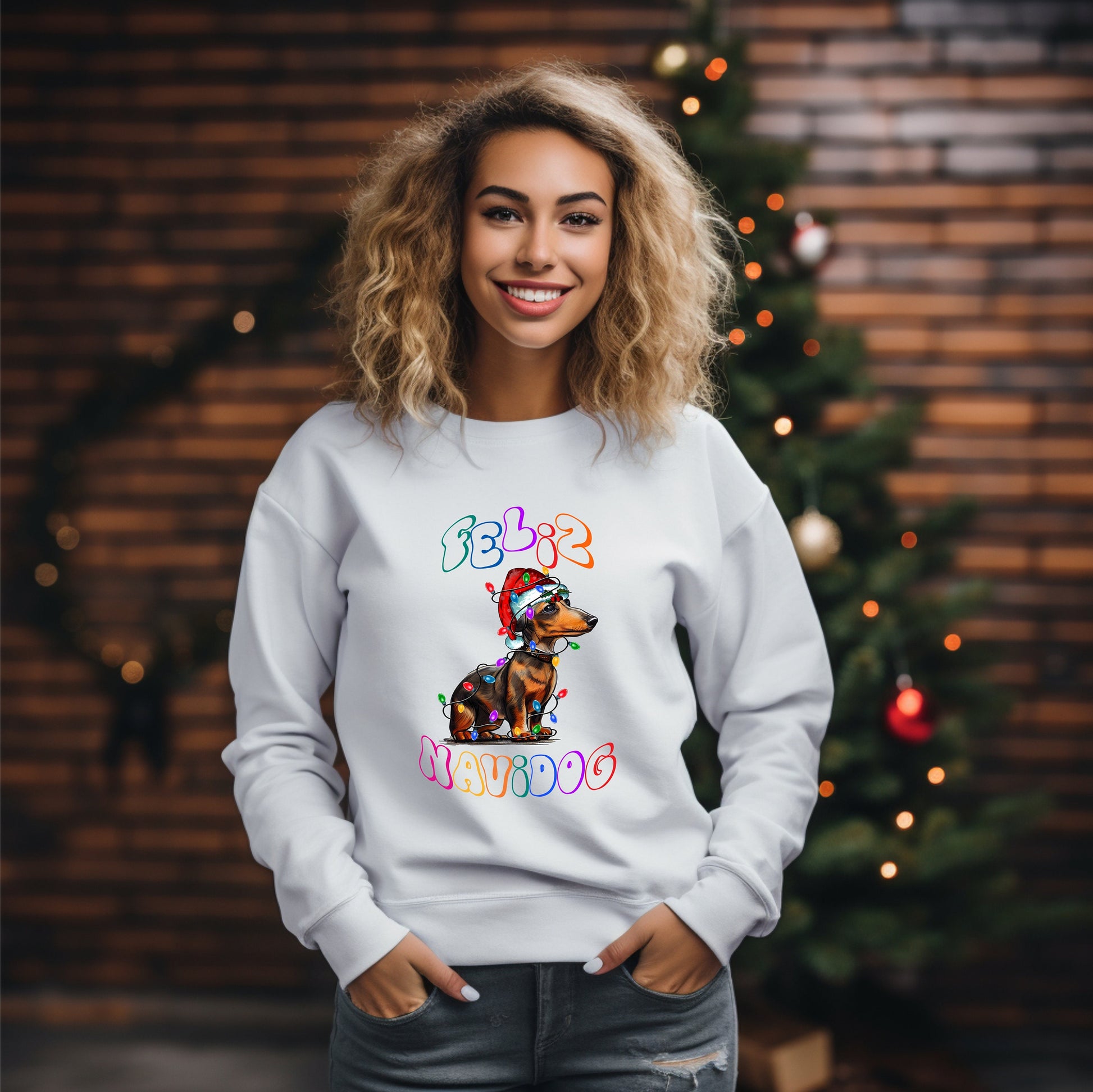 Funny Christmas Dog Sweatshirt, Dog Owner Christmas Gift, dachshund mom, Feliz Navidog Shirt, Feliz Navidad, weiner dog