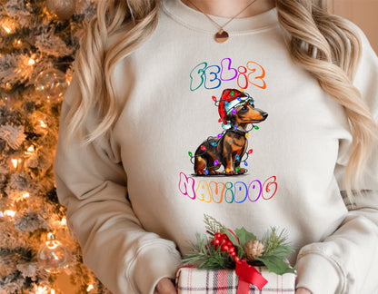 Funny Christmas Dog Sweatshirt, Dog Owner Christmas Gift, dachshund mom, Feliz Navidog Shirt, Feliz Navidad, weiner dog