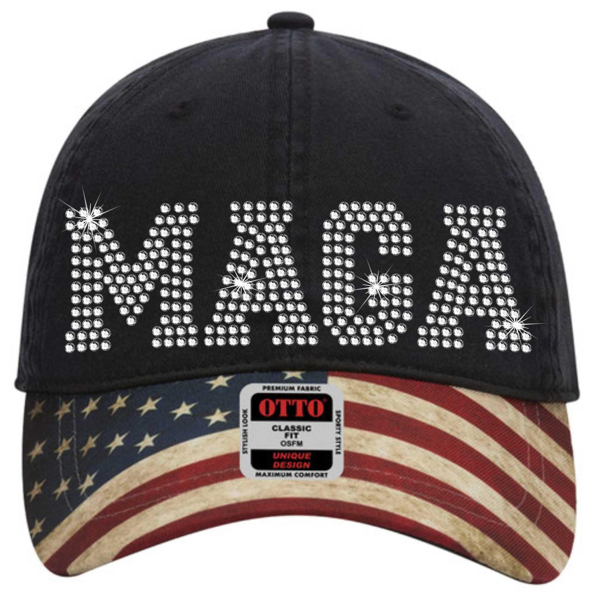 TRUMP MAGA Rhinestone American Flag Hat, Patriotic, Bling, Sparkly, United States, Red White and Blue, Trump 2024, Trump Vance Election