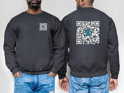 Fuck Cancer QR Code Sweatshirt or Hoodie, Fuck Ovarian Cancer Survivior Warrior Sweater, hidden message, Teal Awareness RIbbon, Gift for her