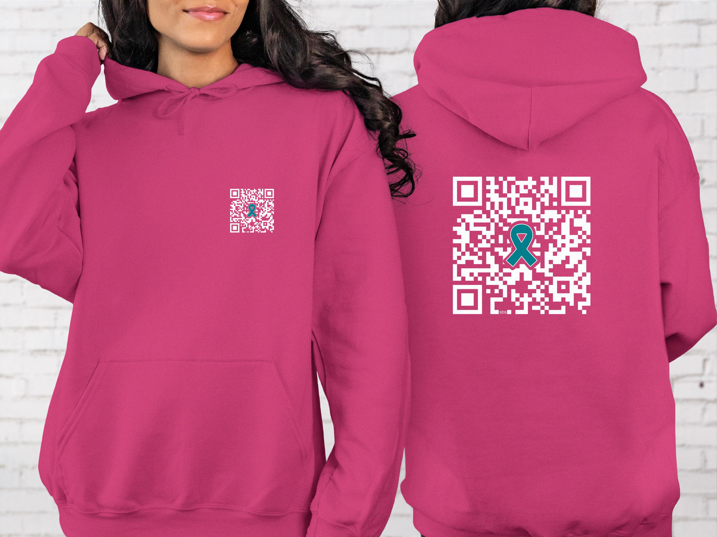 Fuck Cancer QR Code Sweatshirt or Hoodie, Fuck Ovarian Cancer Survivior Warrior Sweater, hidden message, Teal Awareness RIbbon, Gift for her