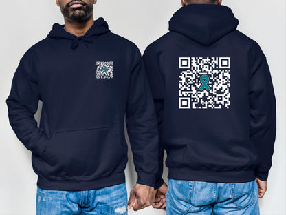 Fuck Cancer QR Code Sweatshirt or Hoodie, Fuck Ovarian Cancer Survivior Warrior Sweater, hidden message, Teal Awareness RIbbon, Gift for her