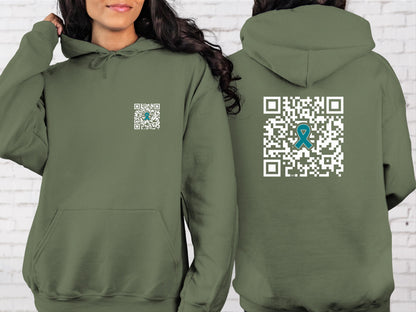 Fuck Cancer QR Code Sweatshirt or Hoodie, Fuck Ovarian Cancer Survivior Warrior Sweater, hidden message, Teal Awareness RIbbon, Gift for her