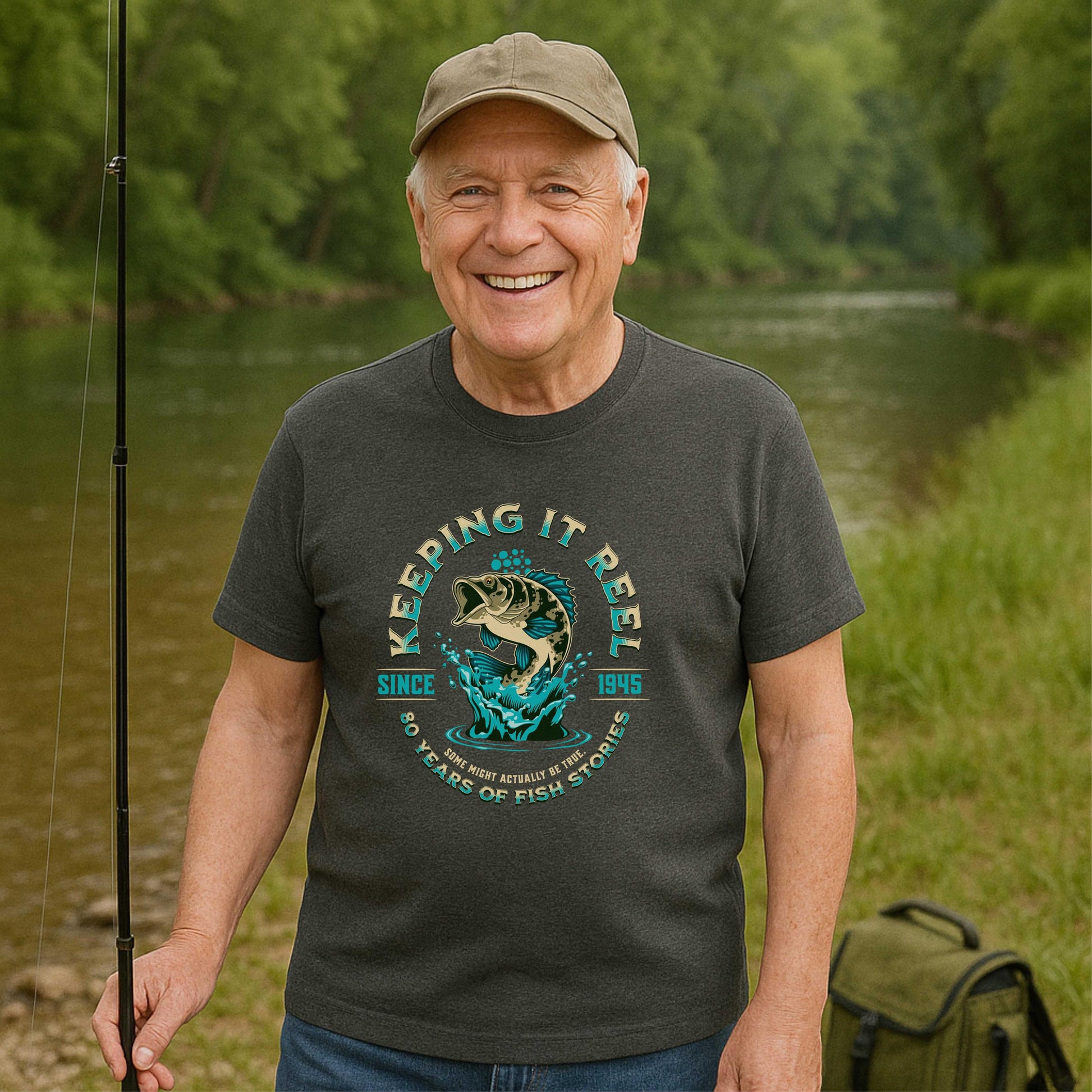 80th Birthday gift for men, Funny 1945 Birthday Fishing Shirt, Keeping It Reel Since 1965, Vintage Bass Fishing, 80 Years of Fish Stories