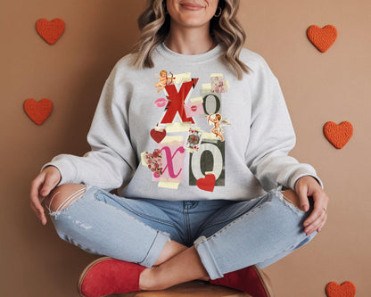 Valentines Day XOXO Y2K Collage Shirt, Ransom Letter Sweatshirt, Cupid, Hearts, Gift for Teacher