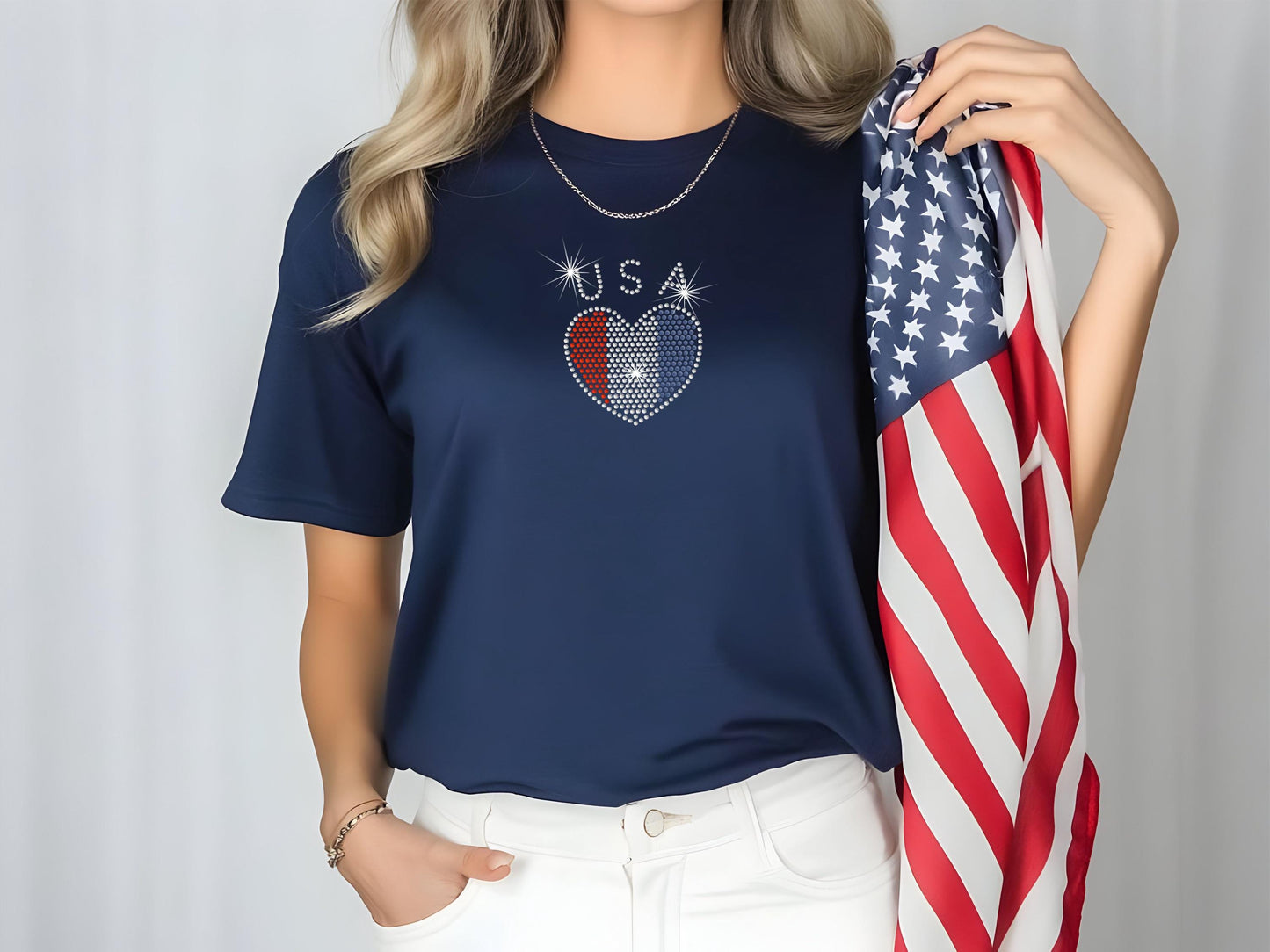 USA America 250th Sweatshirt Rhinestone Heart Flag, 1776 2026 Anniversary American Flag Ladies sweater Patriotic Bling Sparkly, 4th of July