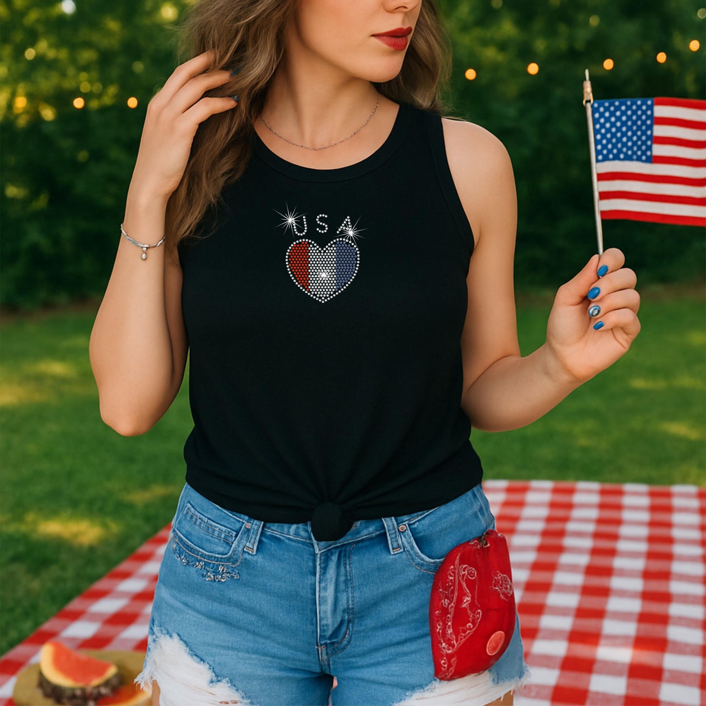 USA America 250th Sweatshirt Rhinestone Heart Flag, 1776 2026 Anniversary American Flag Ladies sweater Patriotic Bling Sparkly, 4th of July