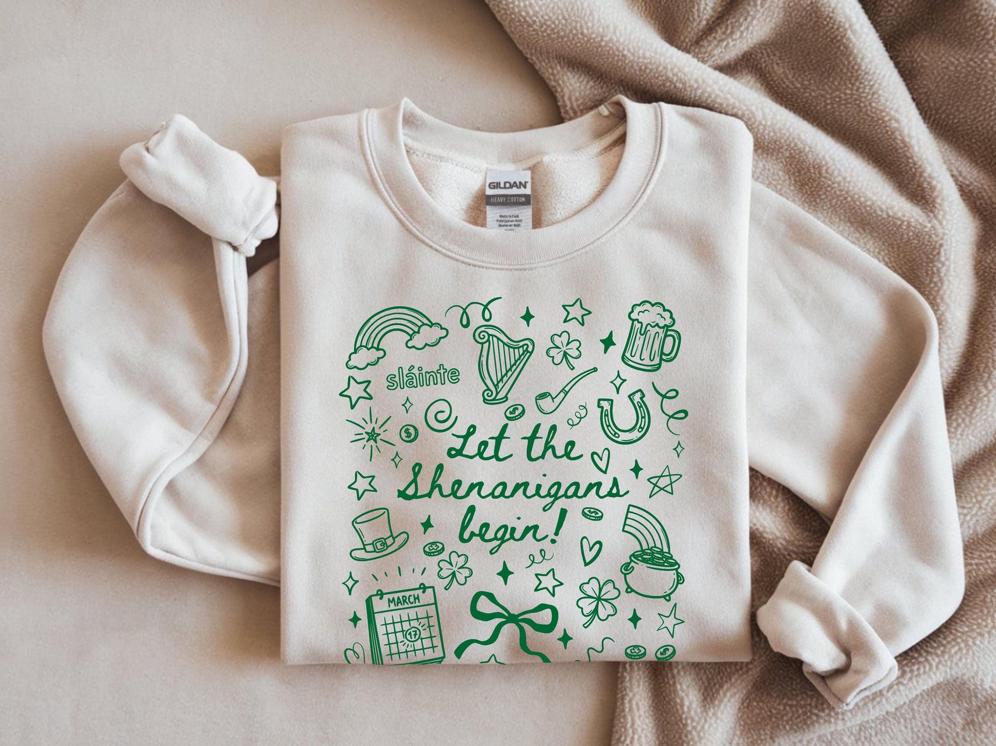 St Patrick’s Day Shirt Let the Shenanigans Begin Shamrock Doodle Tee or Sweatshirt