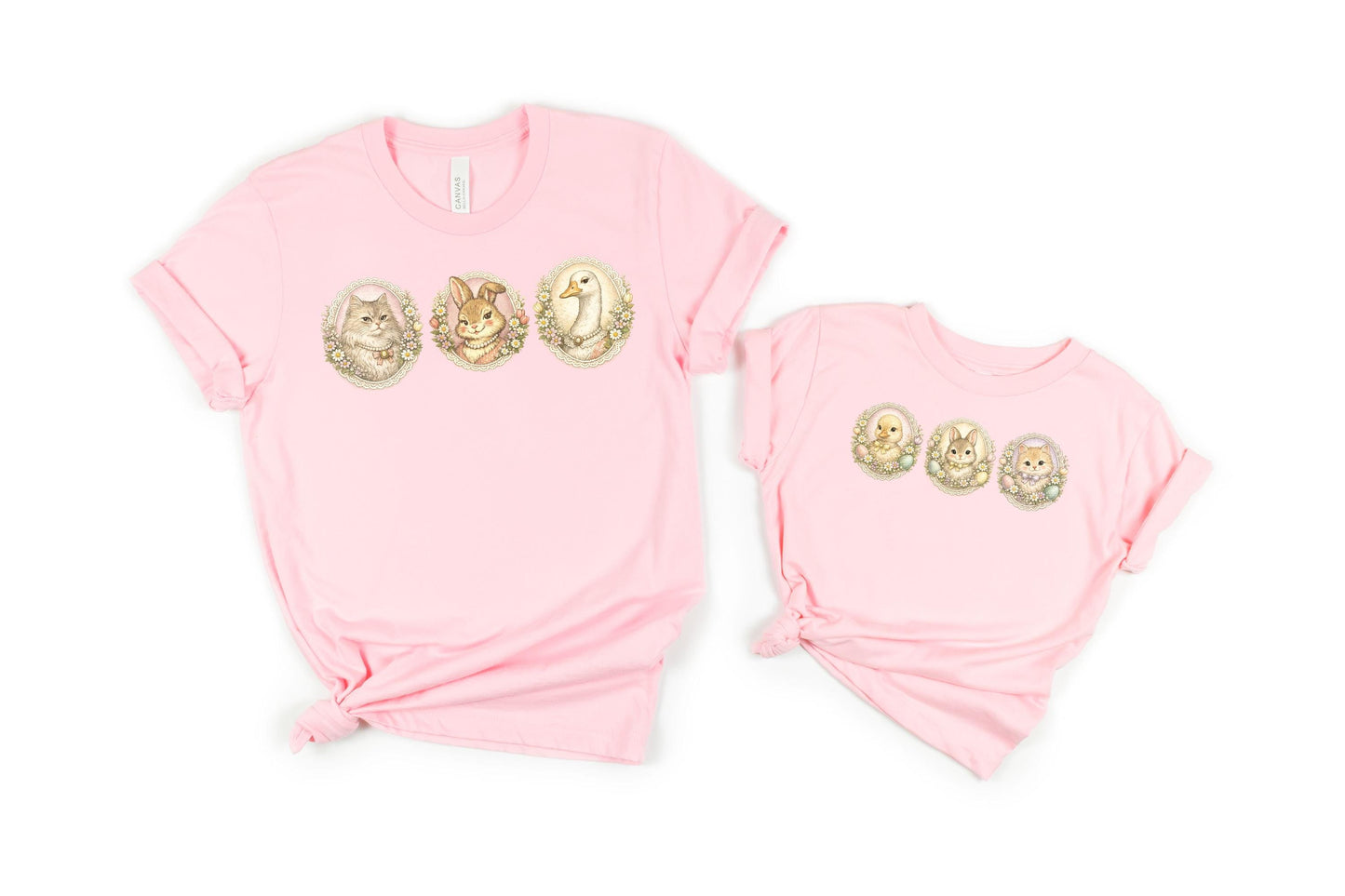 Mommy and Me Easter Shirt, Mama and Mini, Bunny Goose Kitten, Grandma Core, Coquette Lace Bows and Daisy, Family Matching Outfit