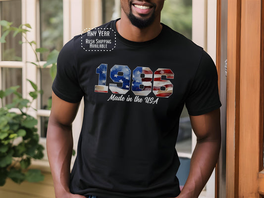 40th Birthday Shirt gift for Men, Born in 1986 Made in the USA, American Flag Dad Tee, Veteran Birthday Shirt, birthday gift for Uncle