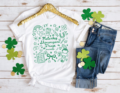 St Patricks Day Nurse Shirt, Funny Peds Physician's Assistant, Nurse Practitioner, NICU, ER Shamrock Doodle Tee or Sweatshirt