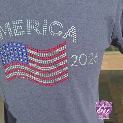 America 250th Shirt Rhinestone Flag, 1776 2026 Unisex and Ladies T, Tank top