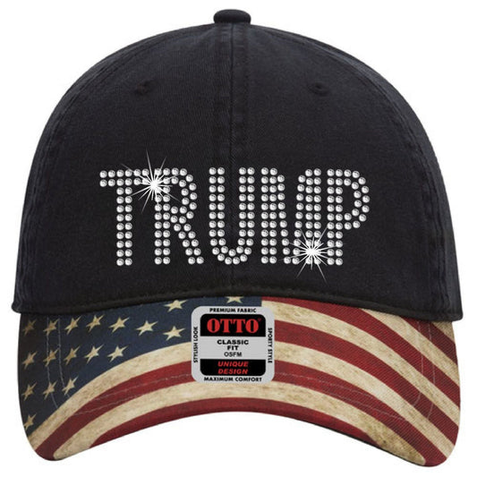 TRUMP Rhinestone American Flag Hat, Patriotic, Bling, Sparkly, United States, Red White and Blue, Trump 2024, Trump Vance Election - SBS T Shop