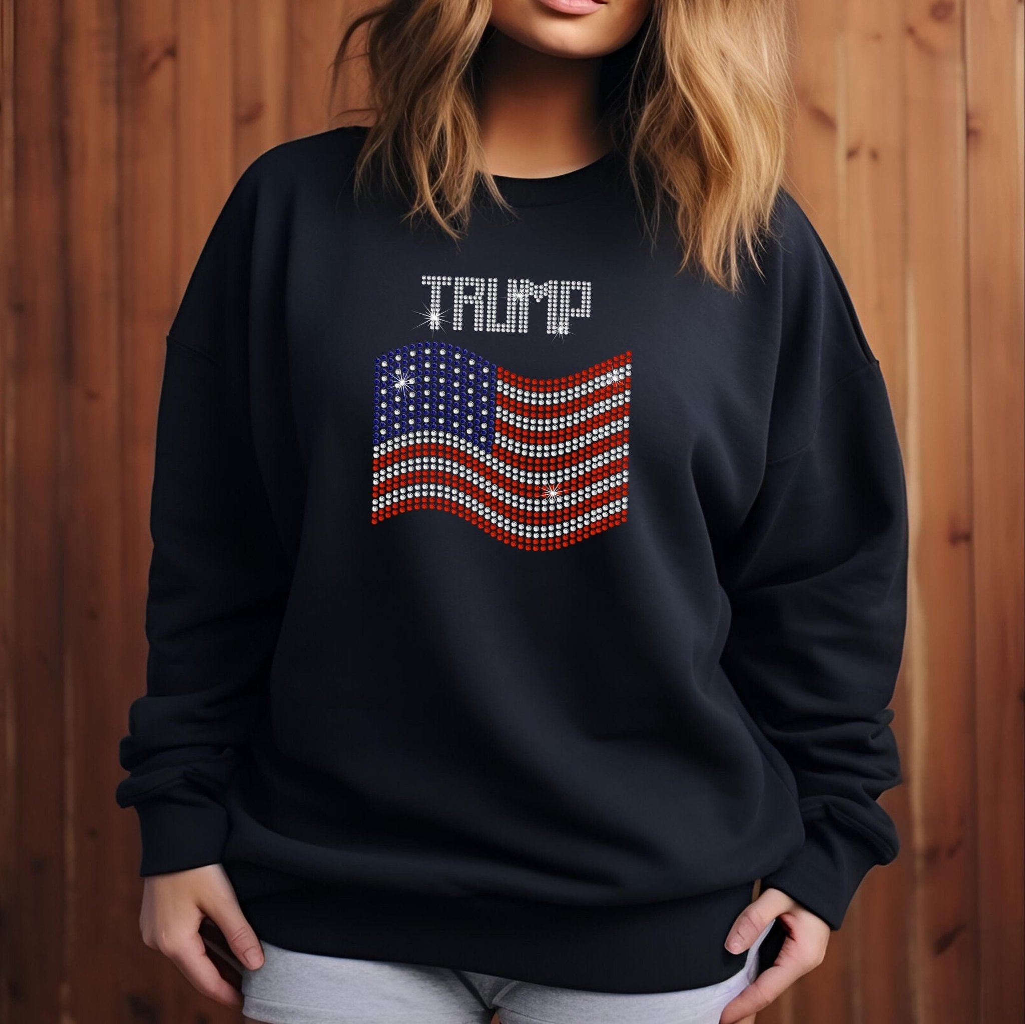 TRUMP Rhinestone American Flag sweatshirt – SBS T Shop