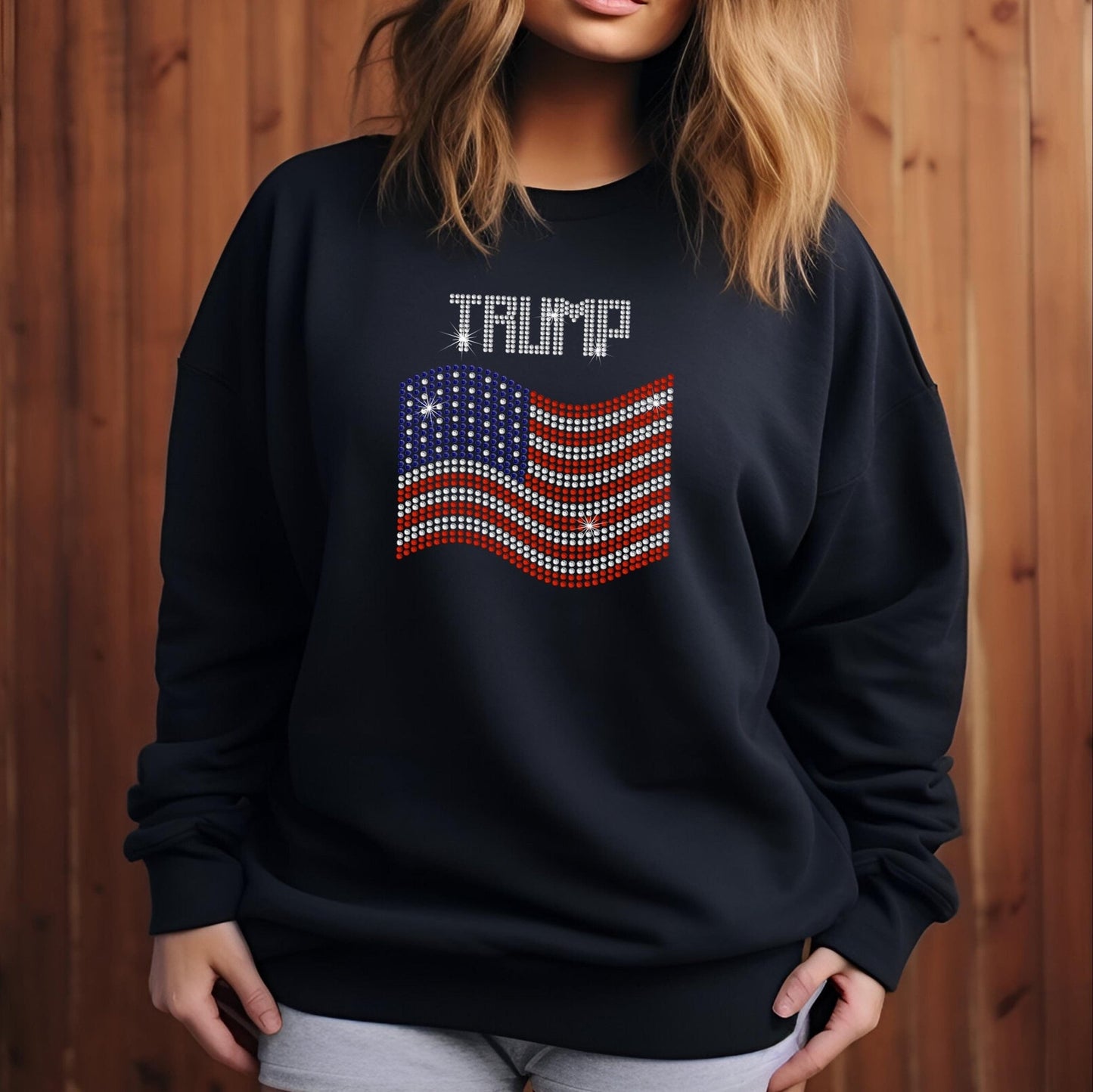 TRUMP Rhinestone American Flag sweatshirt - SBS T Shop