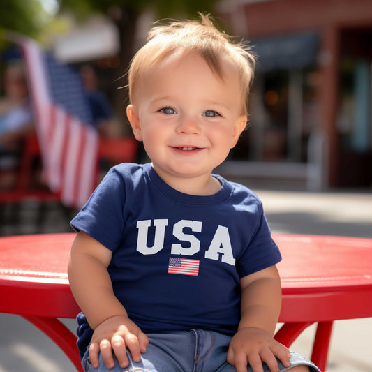 USA Flag infant baby bodysuit, Baby's First 4th of July - SBS T Shop