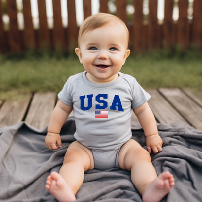 USA Flag infant baby bodysuit, Baby's First 4th of July Patriotic shirt, boy, girl, Independence Day, Memorial Day, Military Baby, Patriot - SBS T Shop