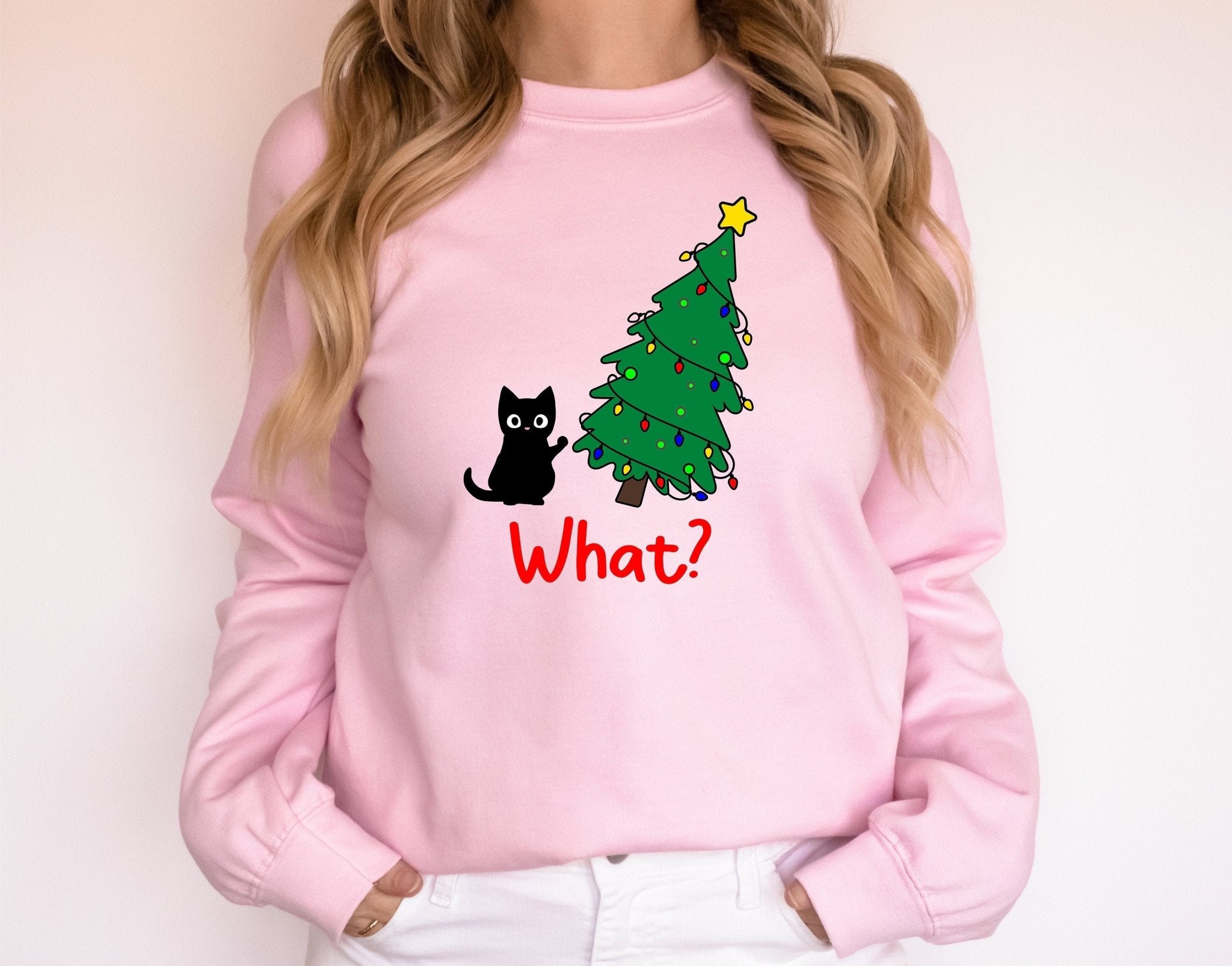 Pink meowy christmas sweater best sale