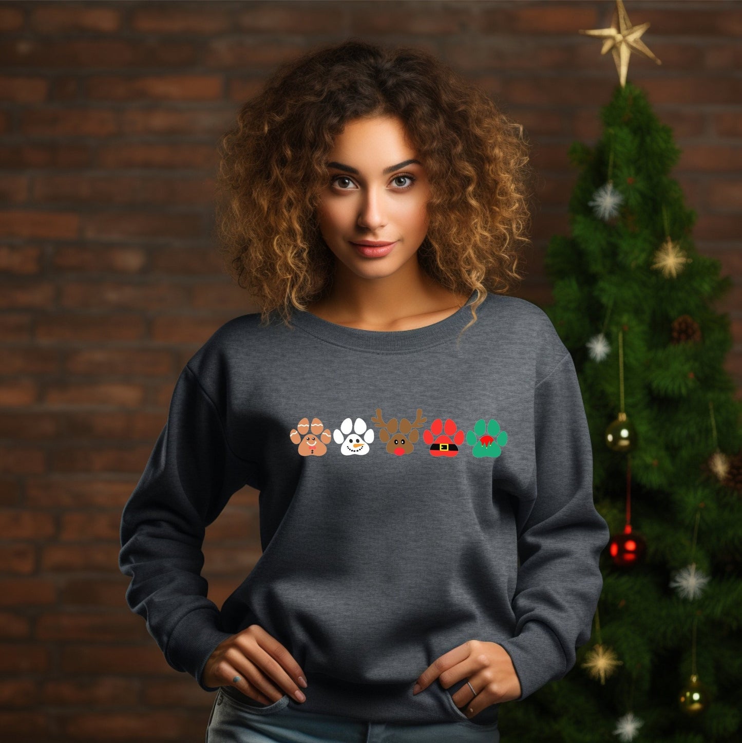 Christmas Dog Swetashirt, Dog Owner Christmas Gift, Holiday Sweater, Christmas crewneck shirt, Dog Mom Gift, Santa Elf reindeer dog paw - SBS T Shop