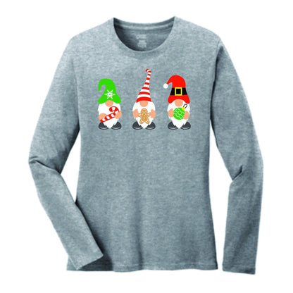 Christmas Gnomes Ladies Long Sleeve T santa hat candy cane gingerbread man xmas christmas party gift for her tis the season - SBS T Shop