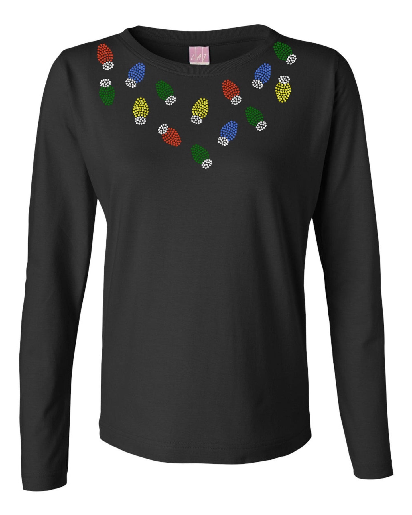 Christmas Lights Ladies long Sleeve Rhinestones T twinkle lights Christmas string lights xmas light bulb lite christmas party gift for her - SBS T Shop