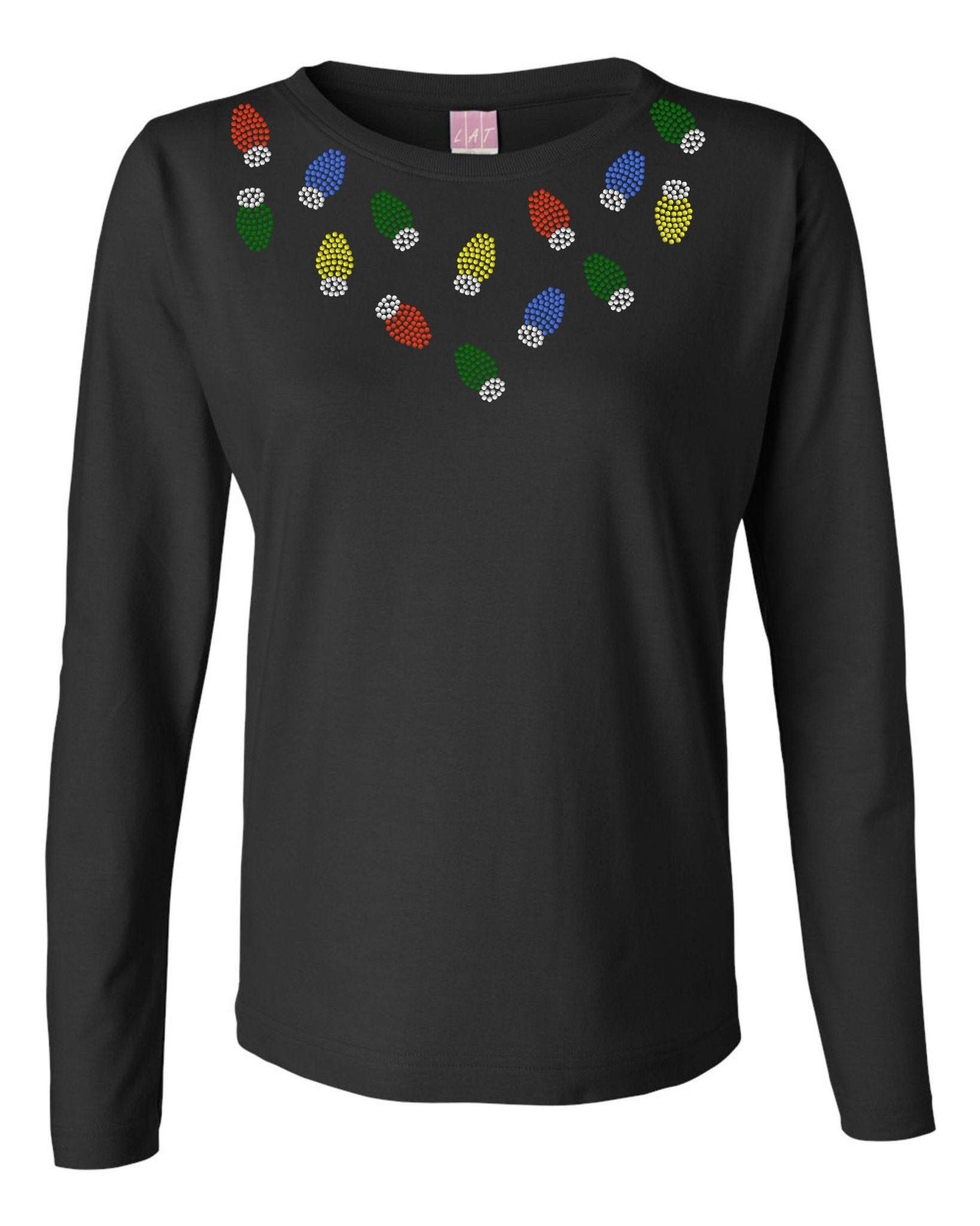 Christmas Lights Ladies long Sleeve Rhinestones T twinkle lights Christmas string lights xmas light bulb lite christmas party gift for her - SBS T Shop
