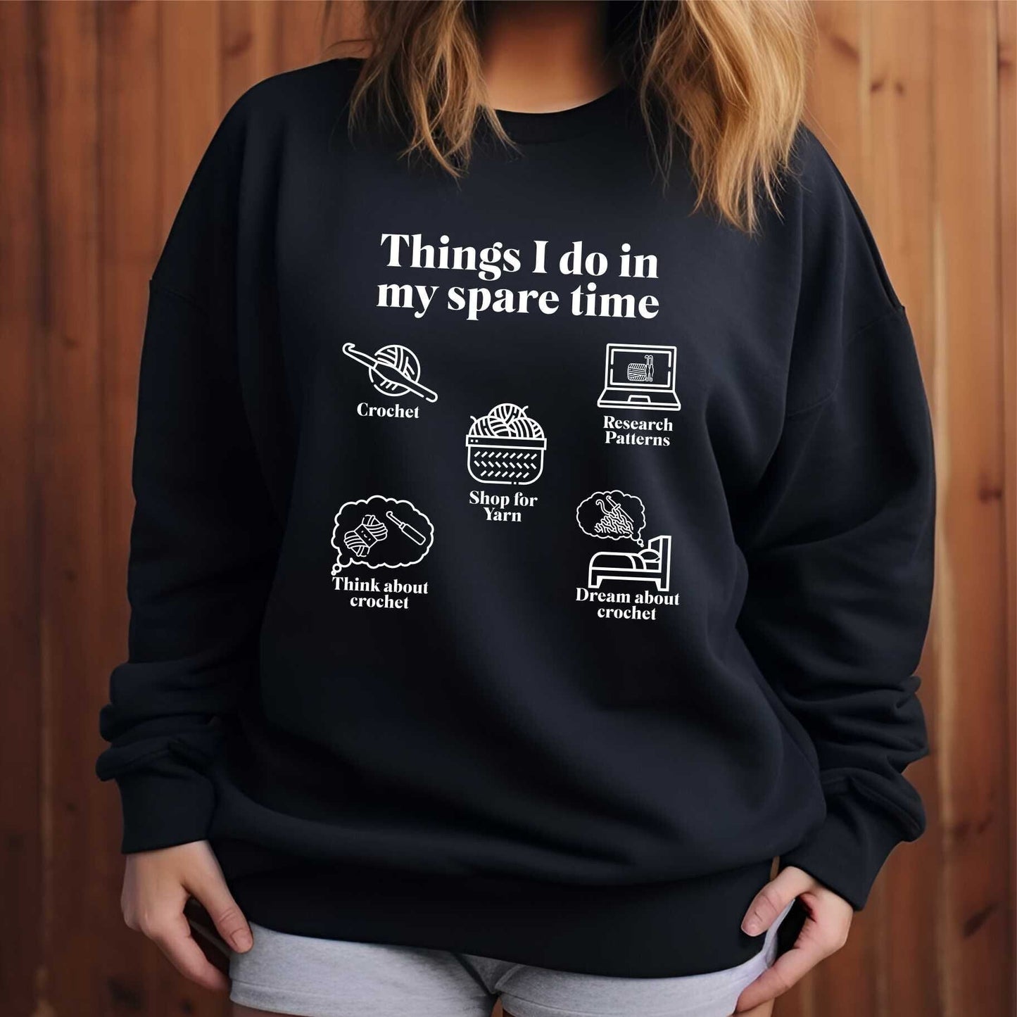 Crochet sweatshirt, Grandma Sweater Things I do in my spare time shirt, Crochet humor gift for her hard to buy for present, crewneck - SBS T Shop
