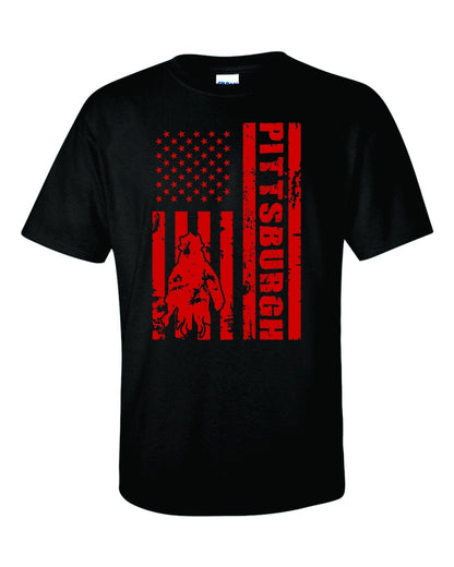 Distressed American Red Line Flag Firefighter T Shirt with Custom Name - SBS T Shop