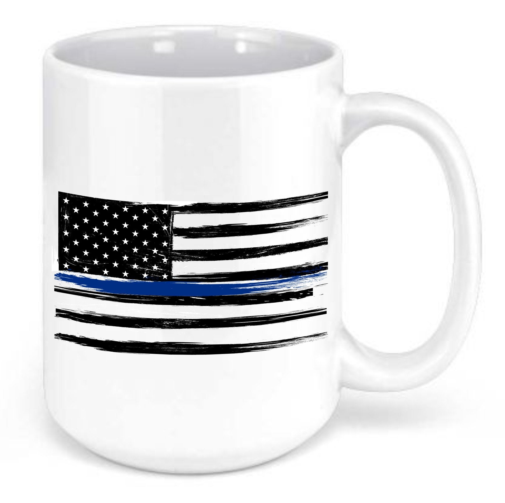 Distressed Blue Line Flag Police Law Enforcement Sheriff 15 oz Mug - SBS T Shop
