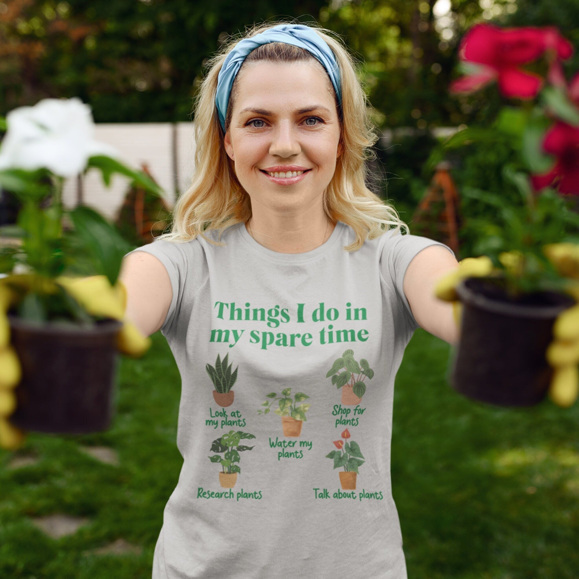 SBS T Shop Funny Plant Lover Shirt Things I Do in My Spare Time Gardening Plant Mom Dad Farm Shirt Houseplant Addict Botanical Men s 4X LT Pink