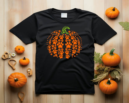 Halloween Cat Shirt, Halloween pumpkin shirt Spooky Season tshirt Halloween Fall apparel, Pumpkin Paw Print Dog Halloween school party - SBS T Shop