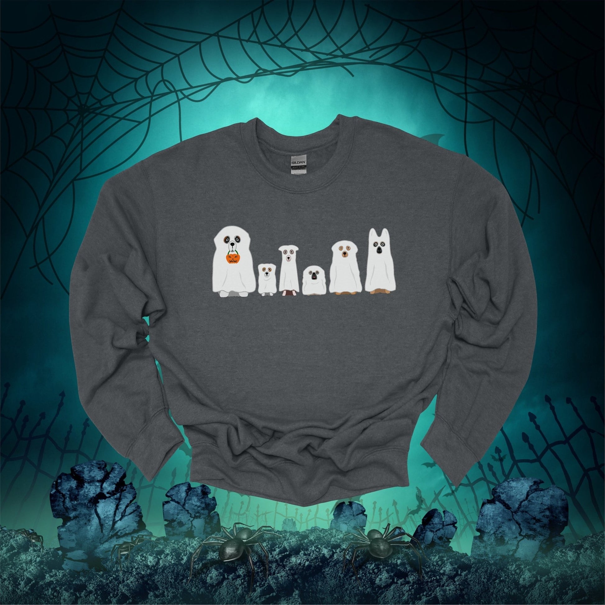 Halloween Dog Sweatshirt, Ghost Dog Halloween shirt Dog Pumpkin Spooky Season Sweatshirt, Halloween Fall Sweatshirt, Halloween Gifts sweater - SBS T Shop