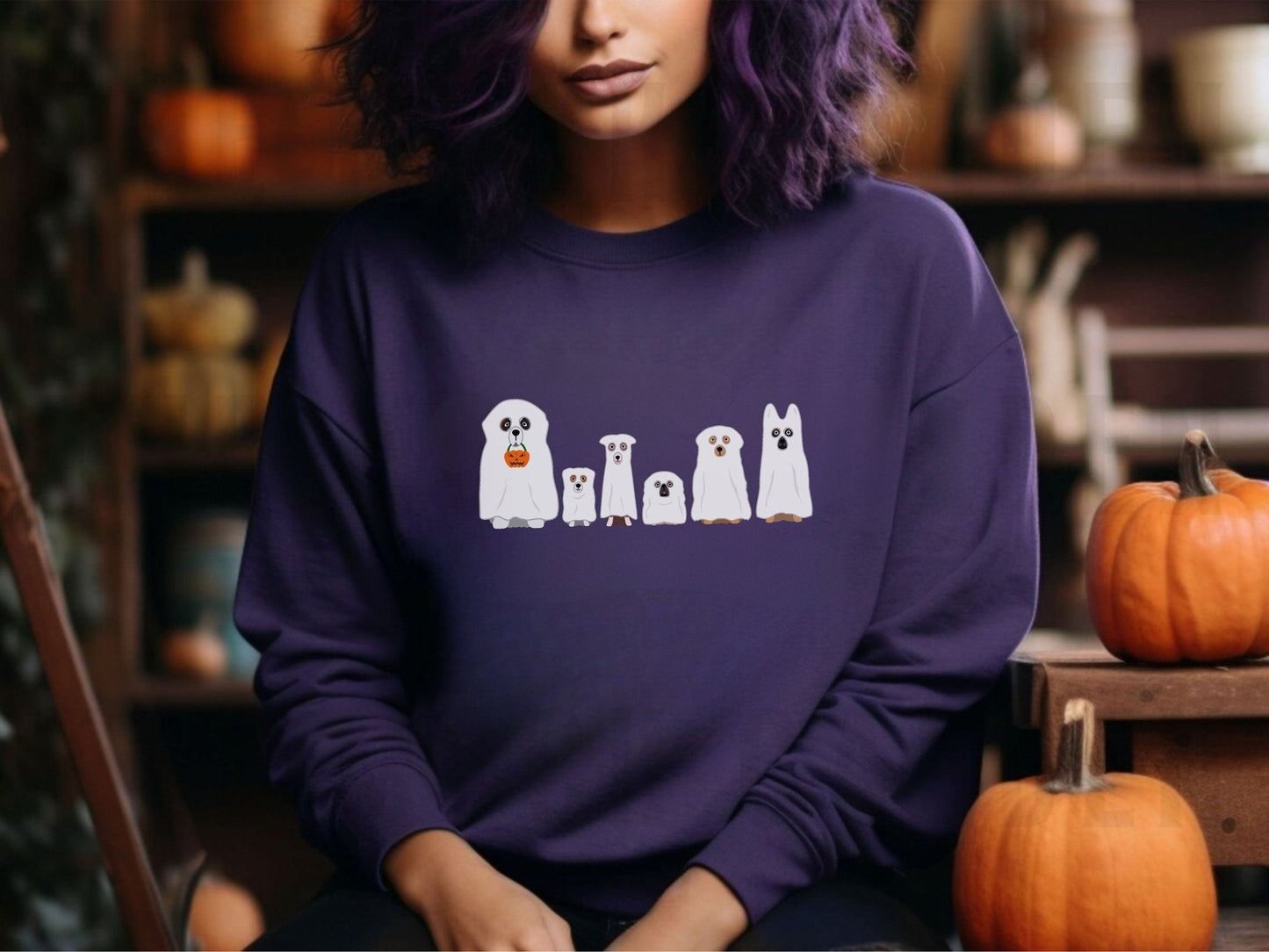 Halloween Dog Sweatshirt, Ghost Dog Halloween shirt Dog Pumpkin Spooky Season Sweatshirt, Halloween Fall Sweatshirt, Halloween Gifts sweater - SBS T Shop