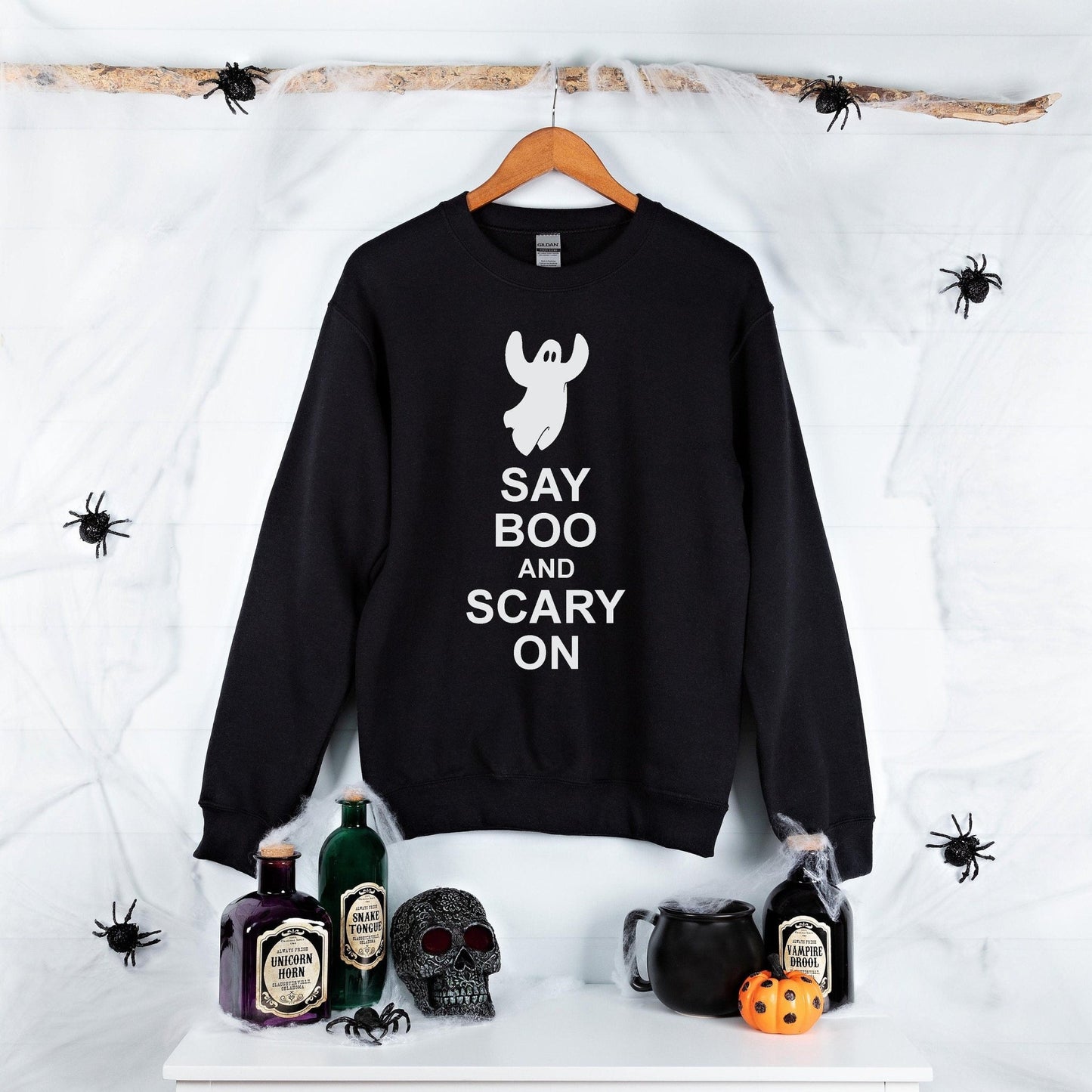 Halloween ghost Sweatshirt, Cute Ghost sweater, Say Boo and Scary on, Keep Calm and carry on, teacher shirt, nurse sweatshirt - SBS T Shop