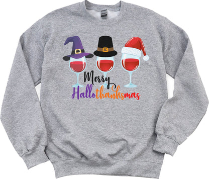 Halloween Thanksgiving Christmas Shirt, Hallothanksmas shirts, funny holiday sweatshirt, teacher holiday apparel, gift for her holiday party - SBS T Shop