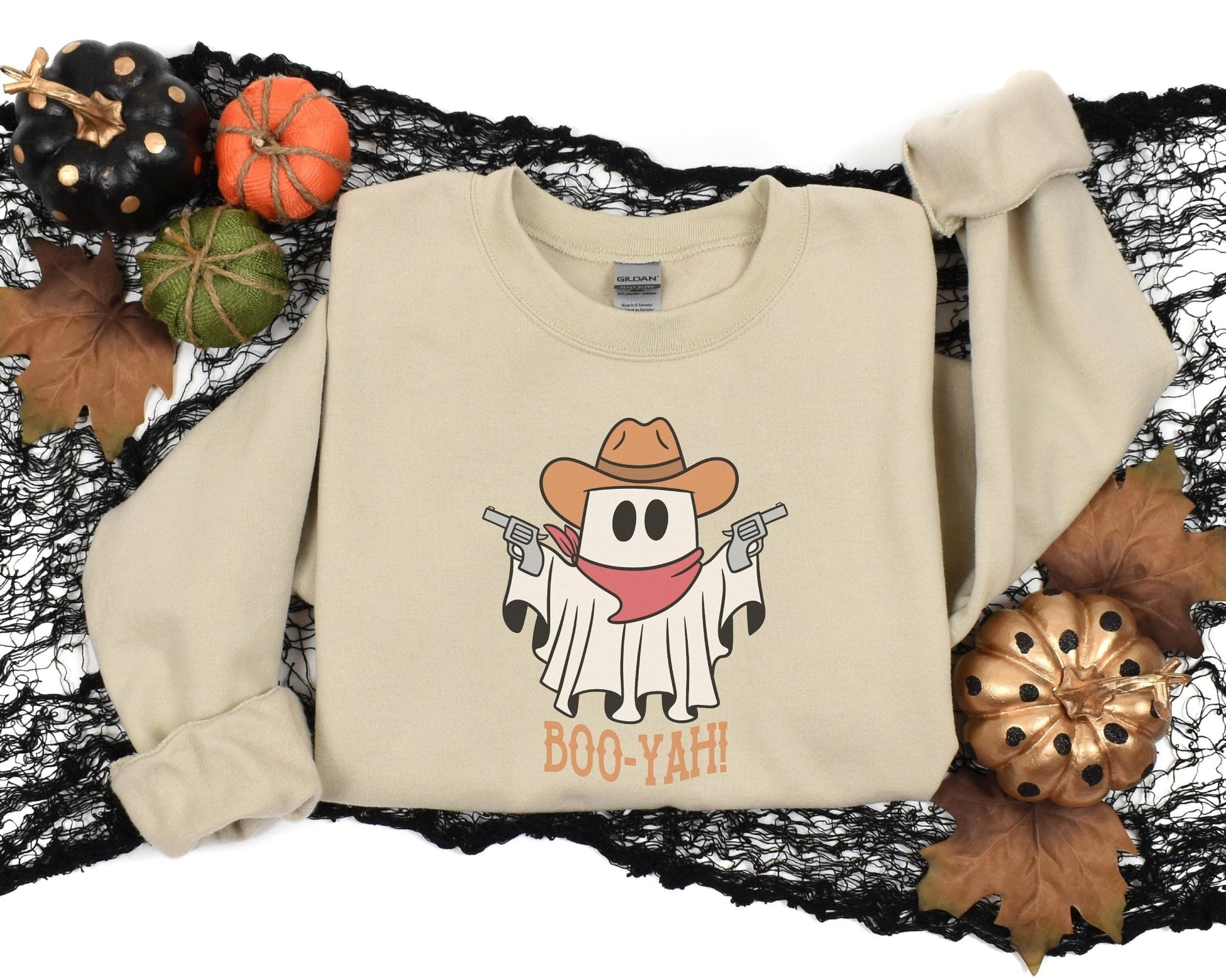 Halloween Western ghost Sweatshirt, Cute Cowboy Ghost sweater, Vintage Halloween Boo-Yah!, teacher shirt, nurse sweatshirt, trick or treat - SBS T Shop