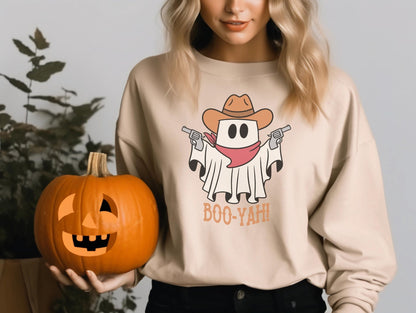 Halloween Western ghost Sweatshirt, Cute Cowboy Ghost sweater, Vintage Halloween Boo-Yah!, teacher shirt, nurse sweatshirt, trick or treat - SBS T Shop